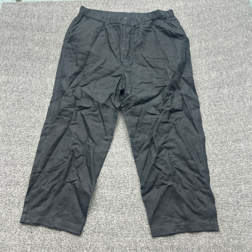 Quince European Linen Pants Womens XL Black Elastic Waist Pocket